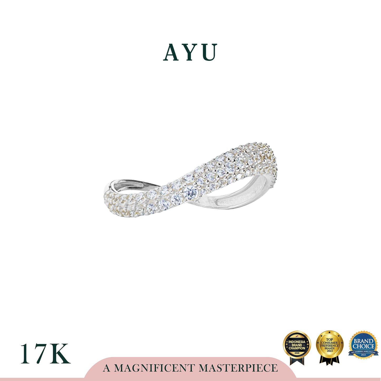 AYU Cincin Emas - Pave Floating Ring 17k White Gold