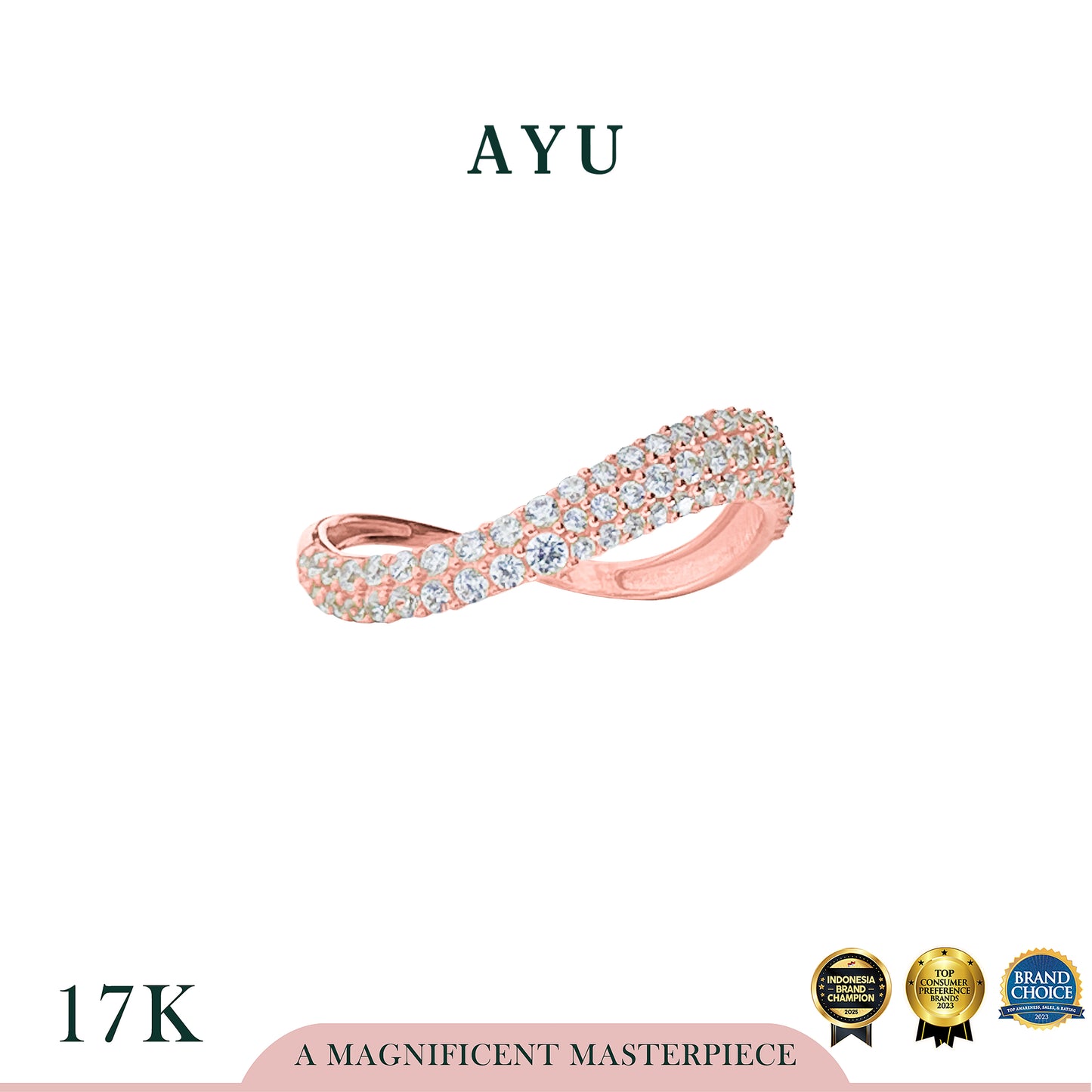AYU Cincin Emas - Pave Floating Ring 17k Rose Gold