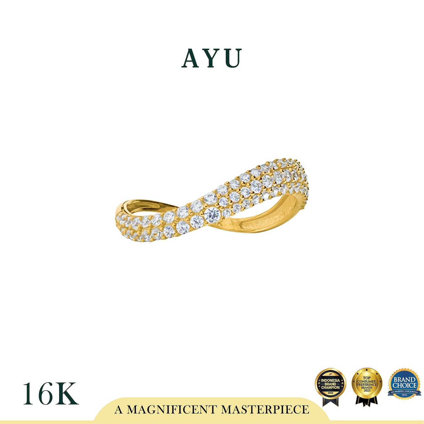 AYU Cincin Emas - Pave Floating Ring 16k Yellow Gold