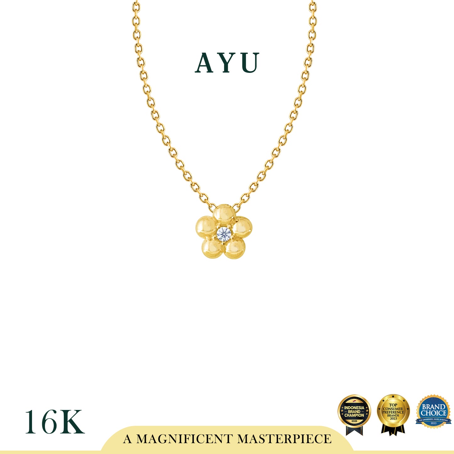 AYU Kalung Emas - Mochi Flower Chain Necklace 16k Yellow Gold
