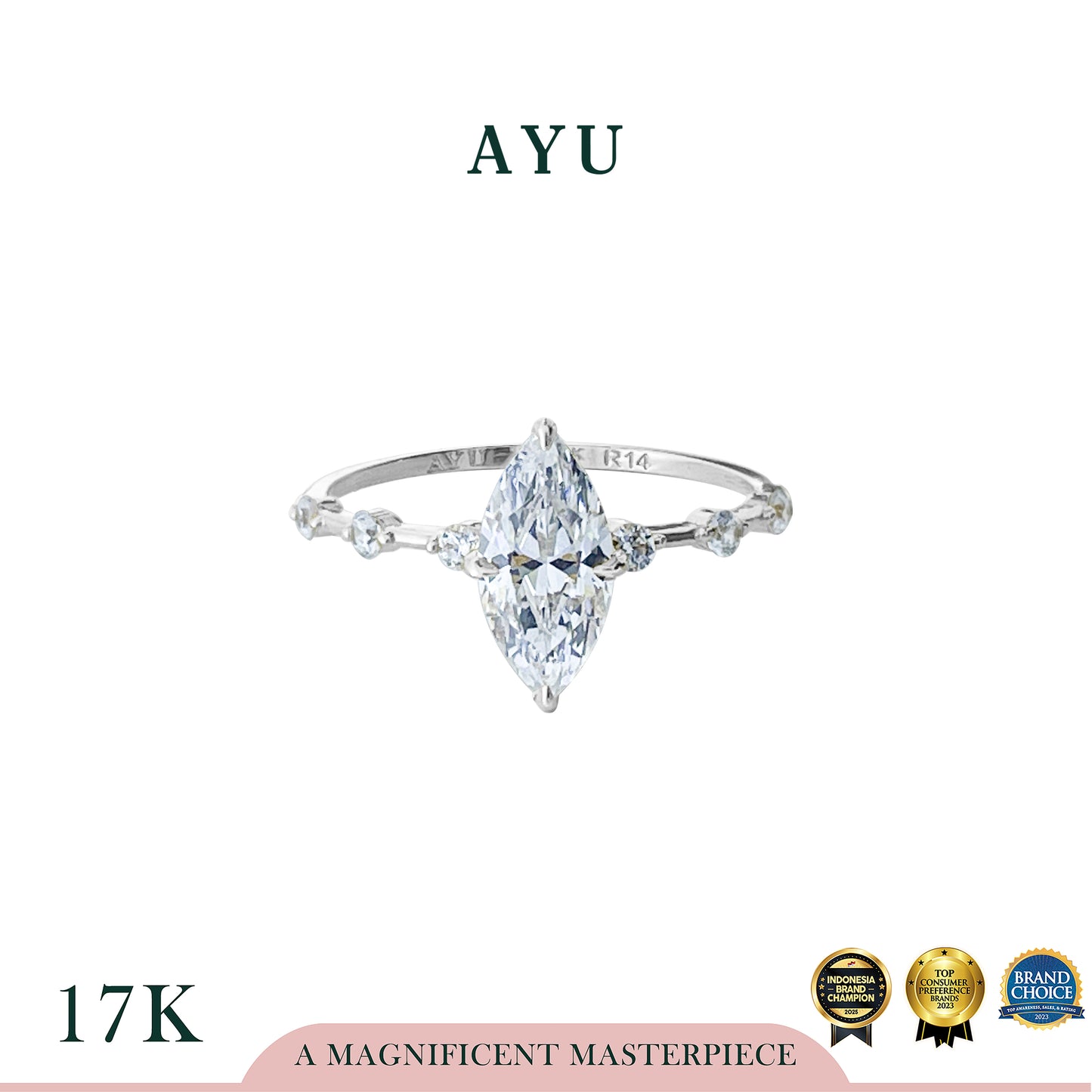 The AYU Mini Selly Spaced Ring 17k White Gold