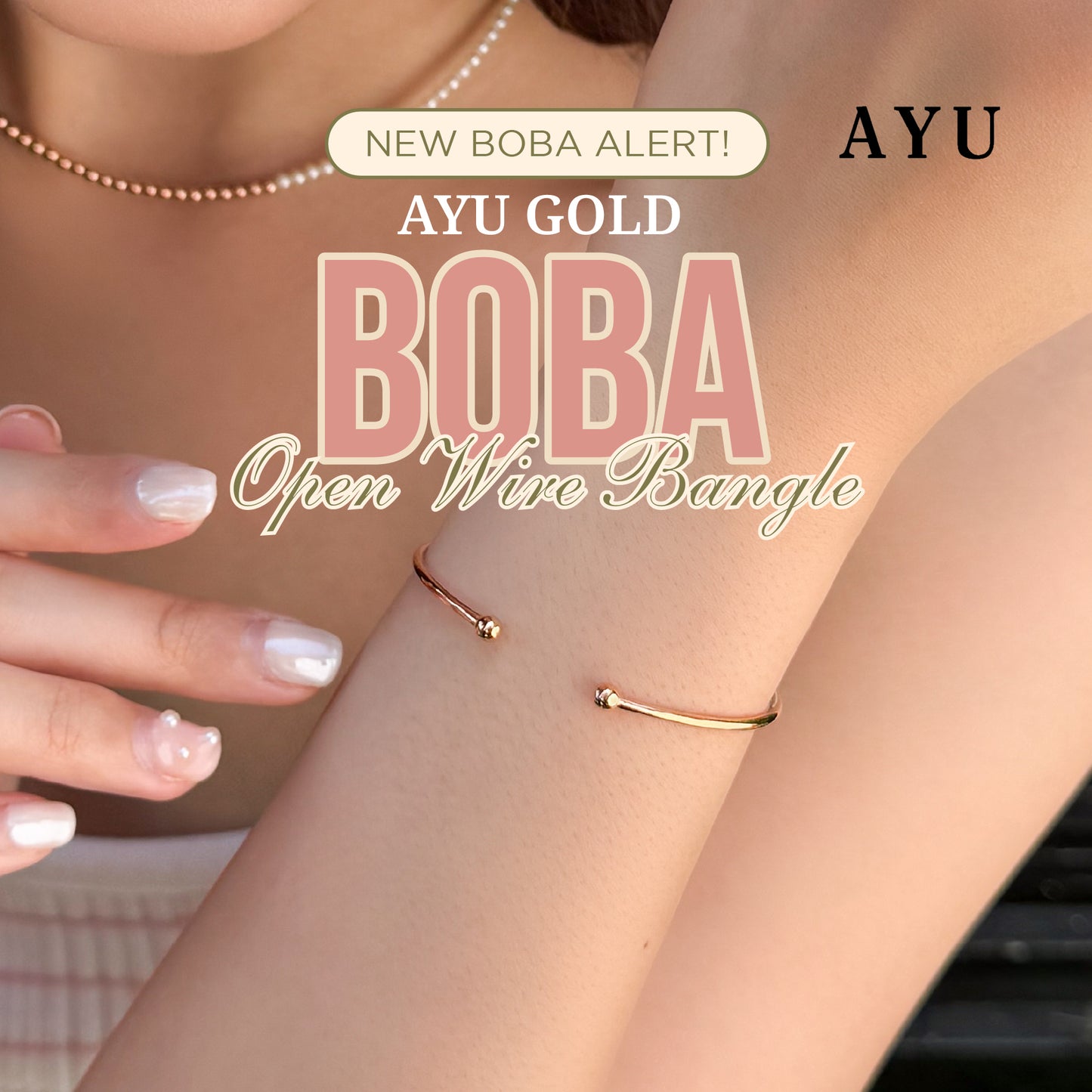AYU Kalung Emas - Undecided Boba And Pearl Choker Necklace 17k Rose Gold