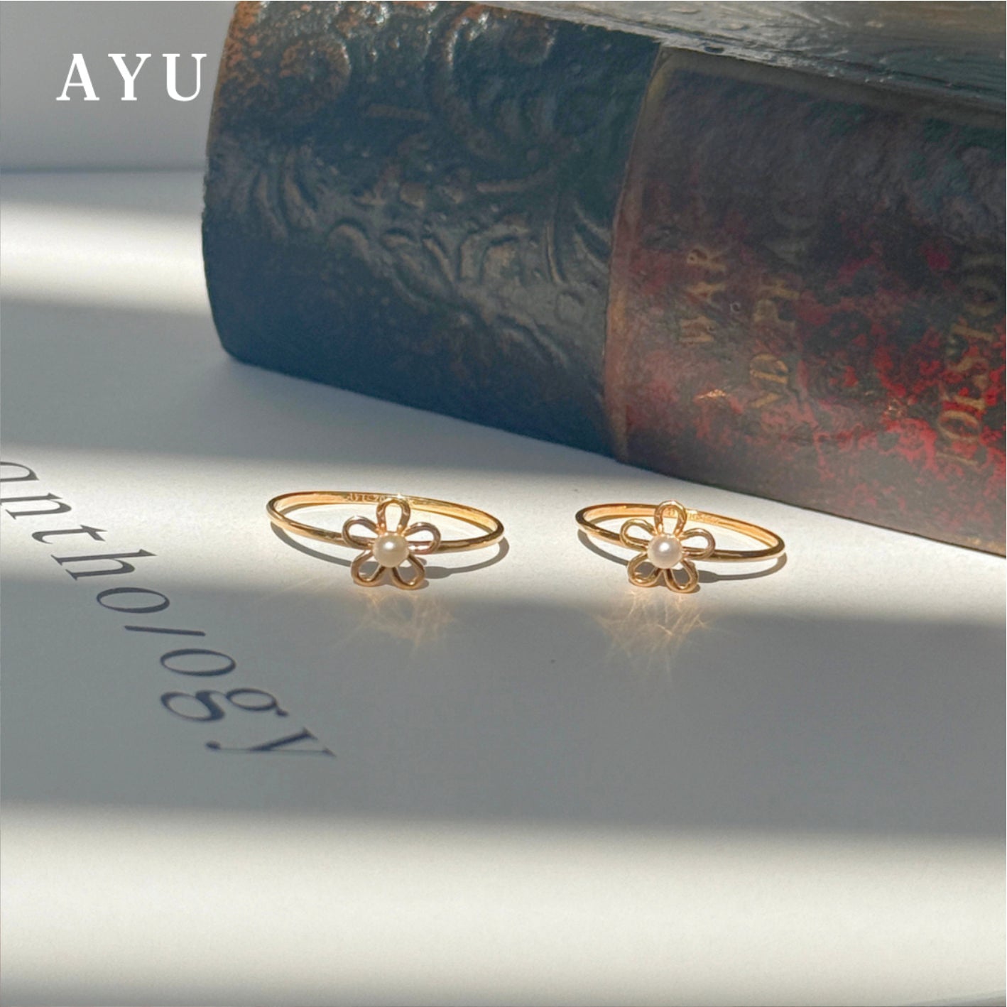 AYU Cincin Emas - Flower Pearl Ring 17k White Gold