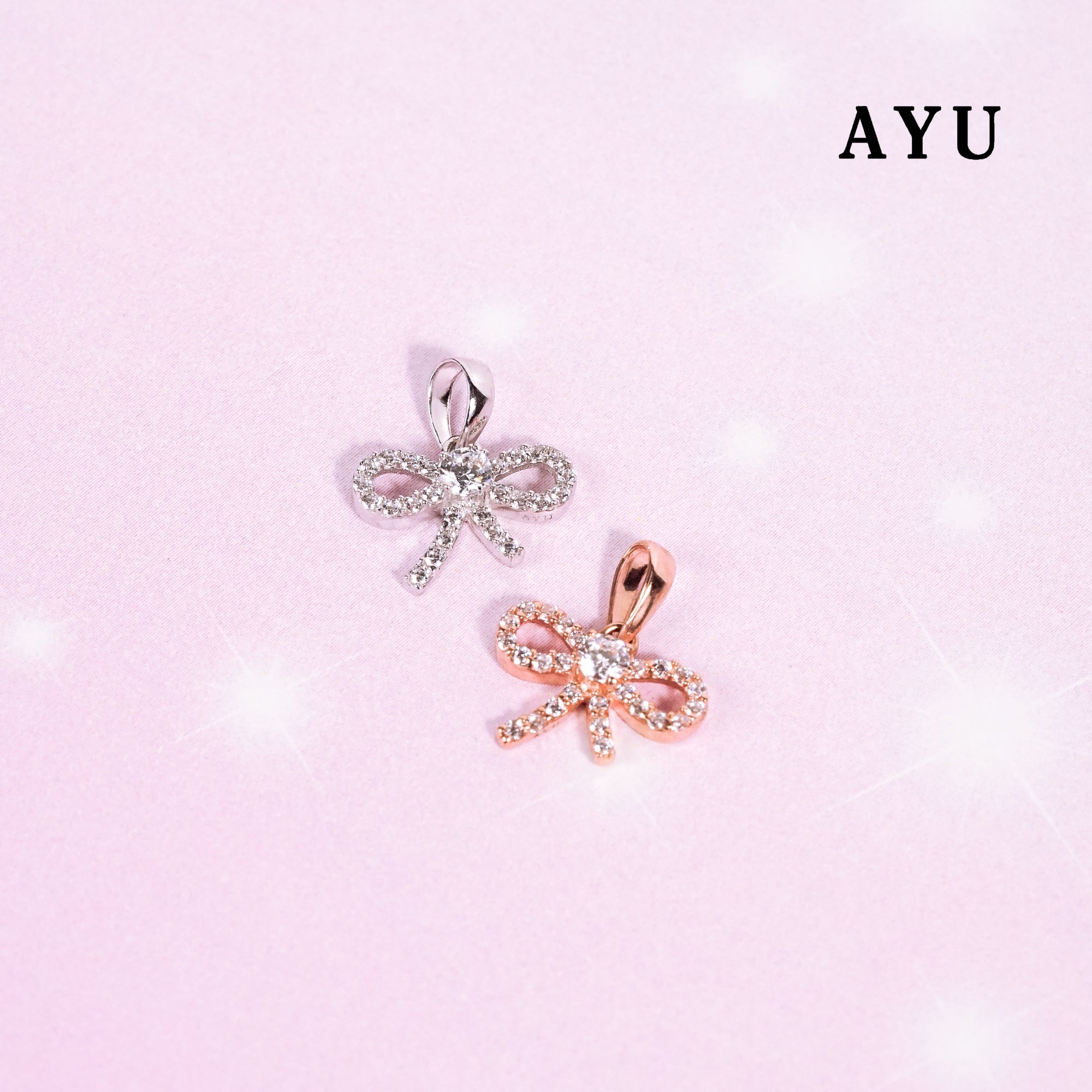 AYU Liontin Emas - Twinkle Pave Ribbon Pendant 17k White Gold