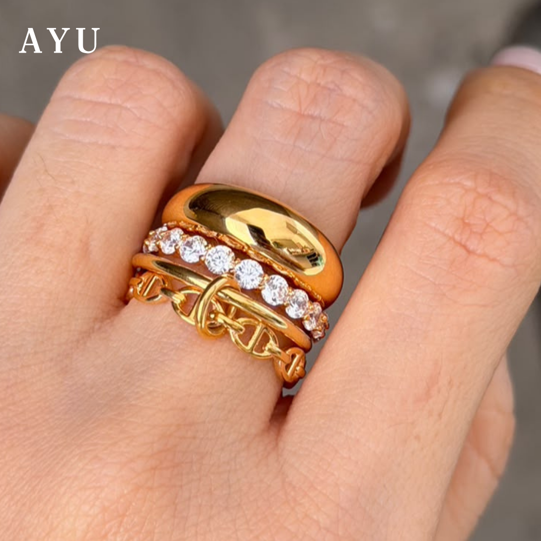 AYU Cincin Emas - Link 2 U Benang Oval Link Ring 16k Yellow Gold