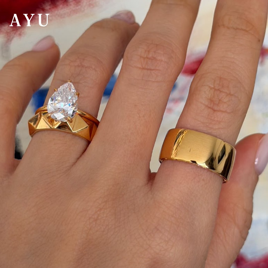 AYU Cincin Emas - Wide Gold Band Ring 17k Rose Gold