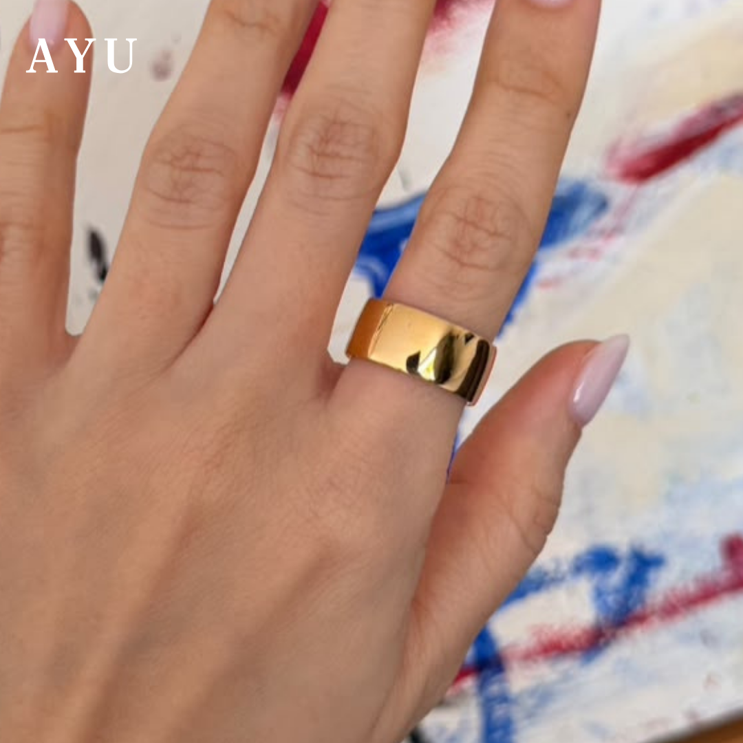 AYU Cincin Emas - Wide Gold Band Ring 17k Rose Gold