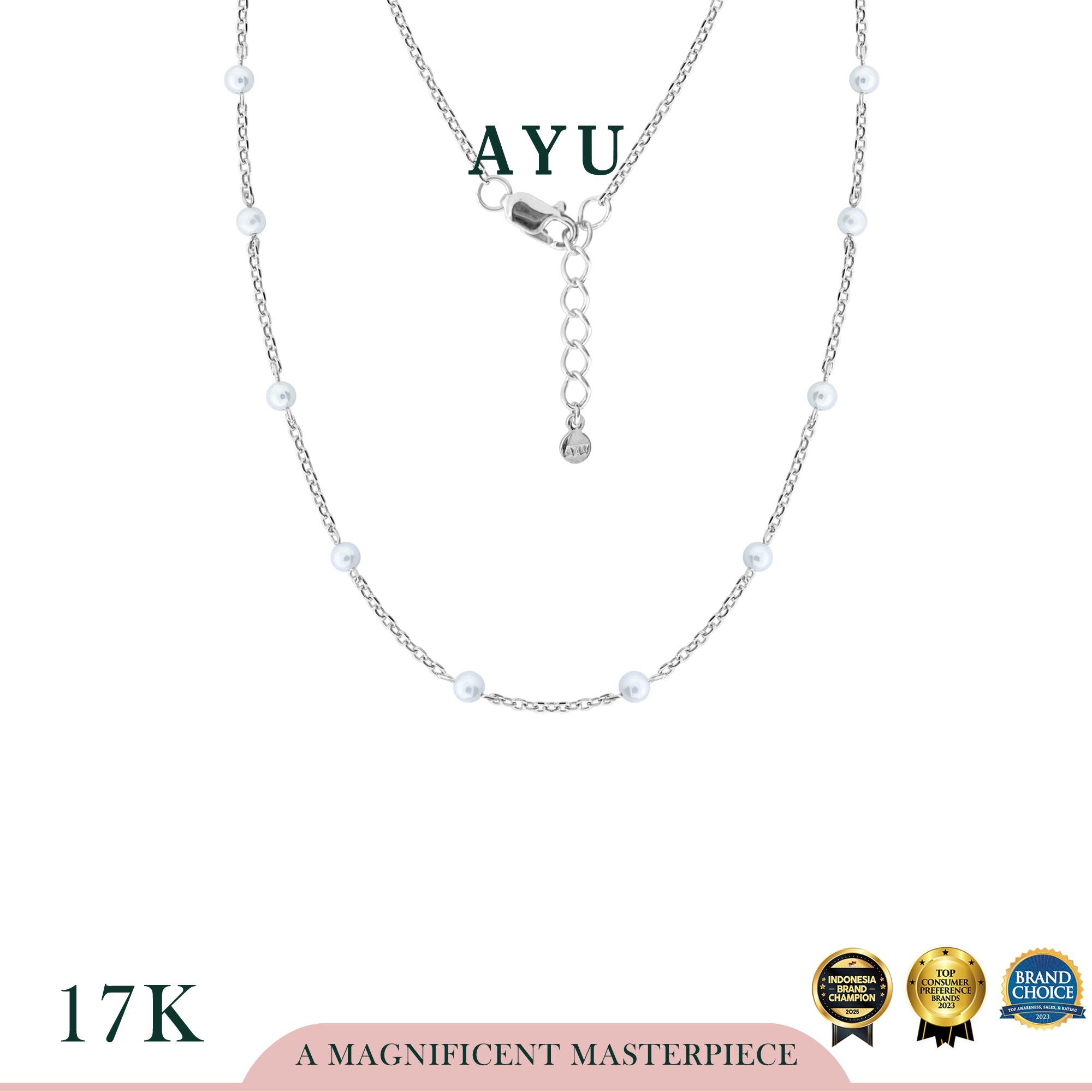 AYU Kalung Emas - Pearl Chain Necklace 17k White Gold