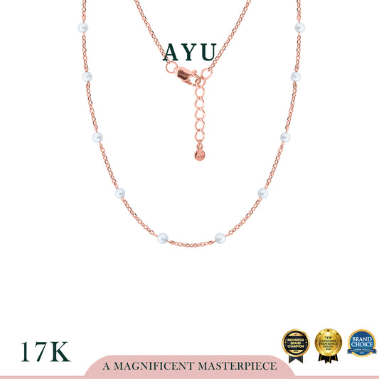 AYU Kalung Emas - Pearl Chain Necklace 17K Rose Gold