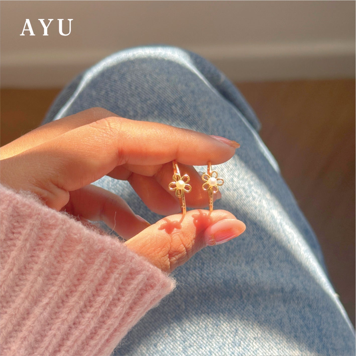 AYU Cincin Emas - Flower Pearl Ring 17k White Gold