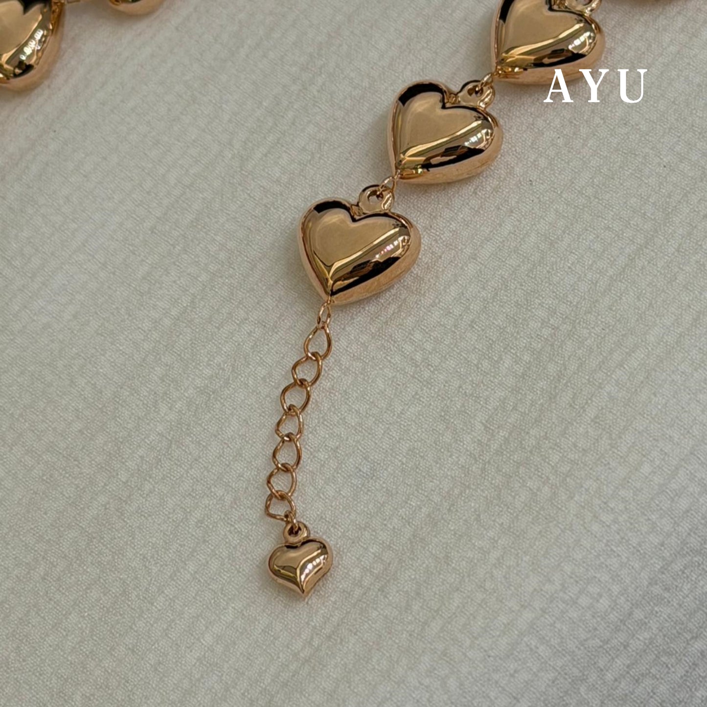 AYU Gelang Emas - Fluffy Fluffy Heart Eternity Chain Bracelet 17k Rose Gold