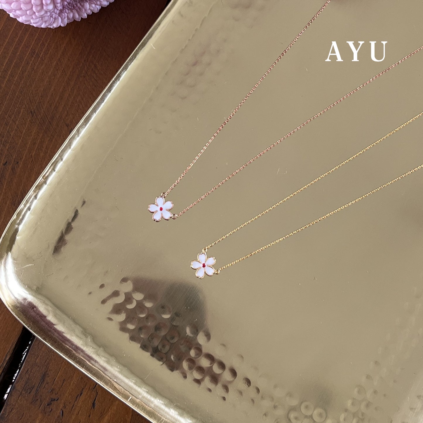 AYU Kalung Emas - Kawaii Sakura Chain Necklace 16k Yellow Gold