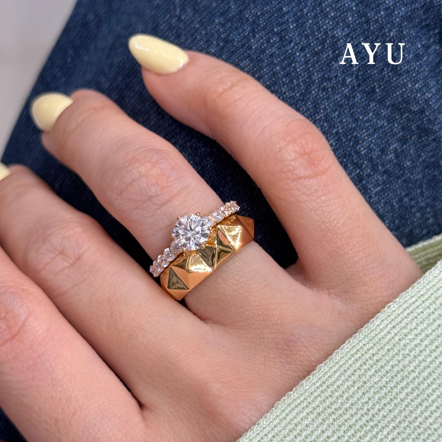 AYU Cincin Emas - Bold Stud Stack Ring 16k Yellow Gold