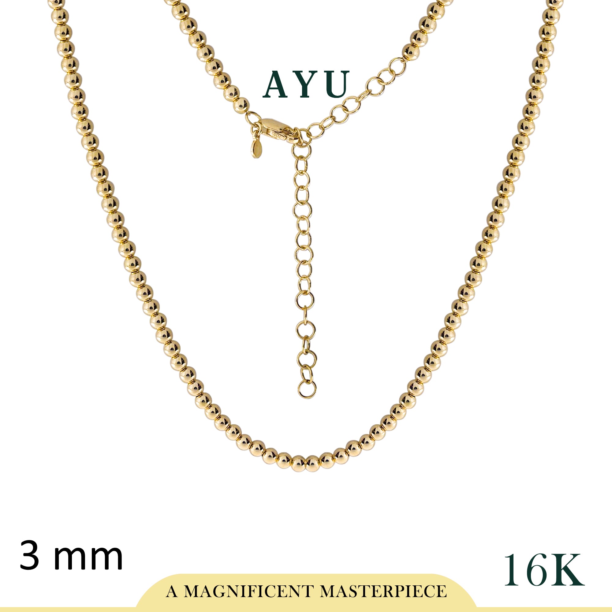 AYU Kalung Emas - Gold Boba Necklace 16k Yellow Gold