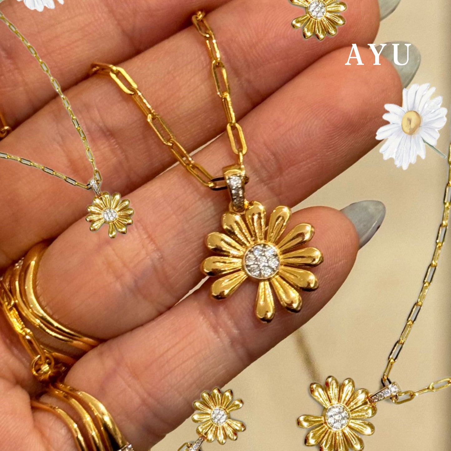 AYU Kalung Emas - Golden G Daisy Paper Clip Necklace 17k Rose Gold
