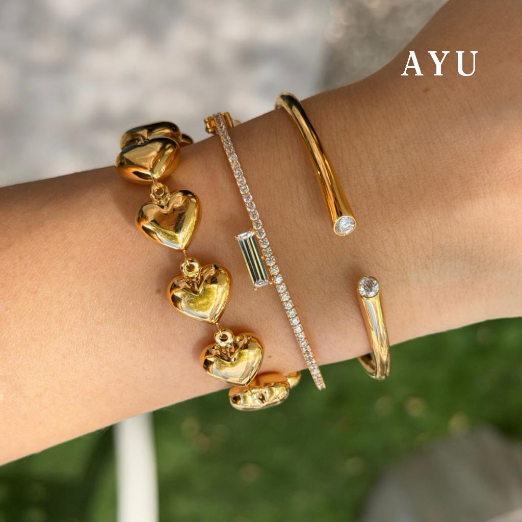 AYU Gelang Emas - Fluffy Fluffy Heart Eternity Chain Bracelet 8k Yellow gold