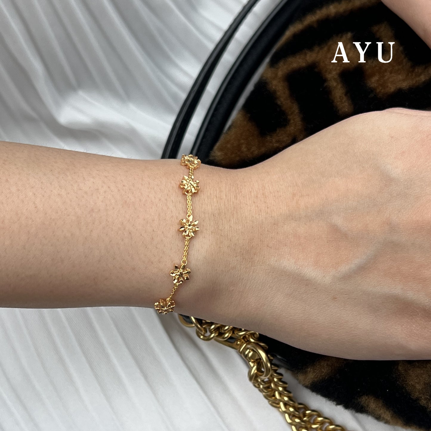 AYU Gelang Emas - Twinkle Snowflake Chain Bracelet 17k Rose Gold