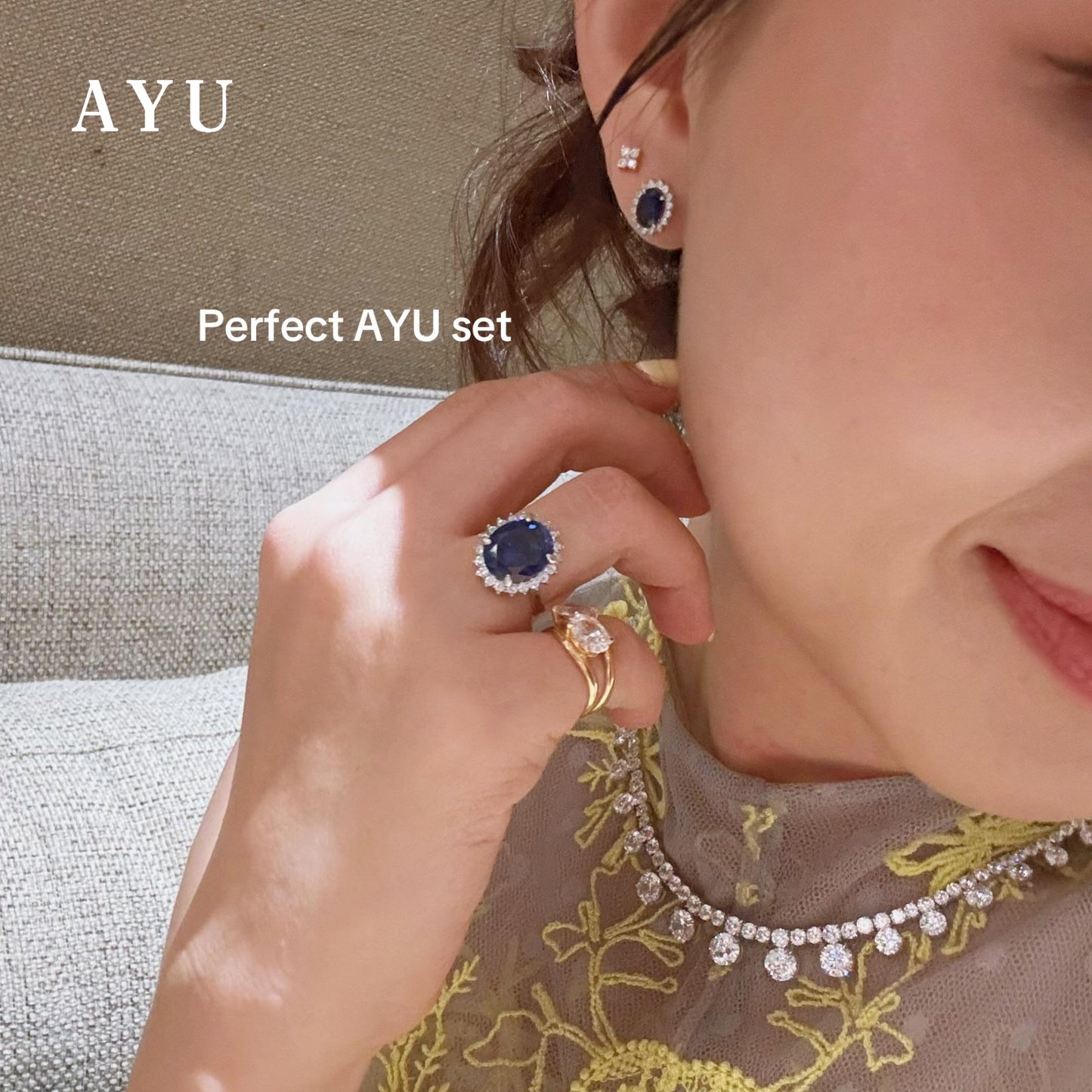 AYU Cincin Emas - Oval Glam Royalty Setting Ring Royal Blue 17k White Gold