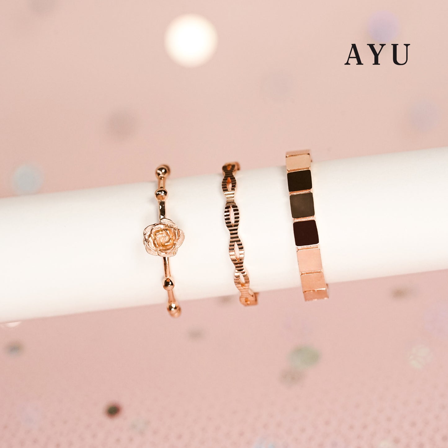 AYU Cincin Emas - Gold Marquis Bling Stack 17K Rose Gold