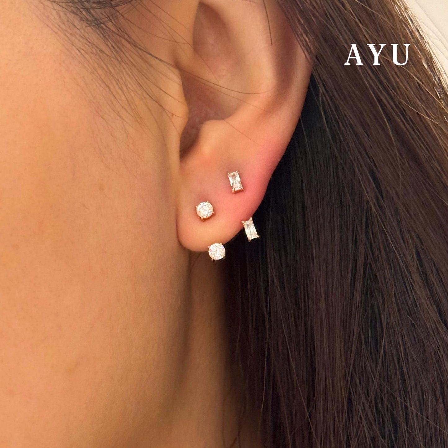 AYU Anting Emas - Round Solitaire Double Studs Jacket 17k