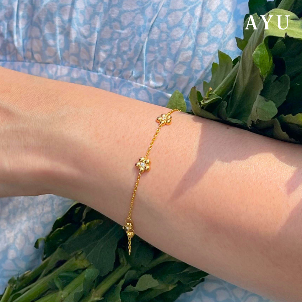 AYU Gelang Emas - 5 Mochi Flower Chain Bracelet 17k Rose Gold