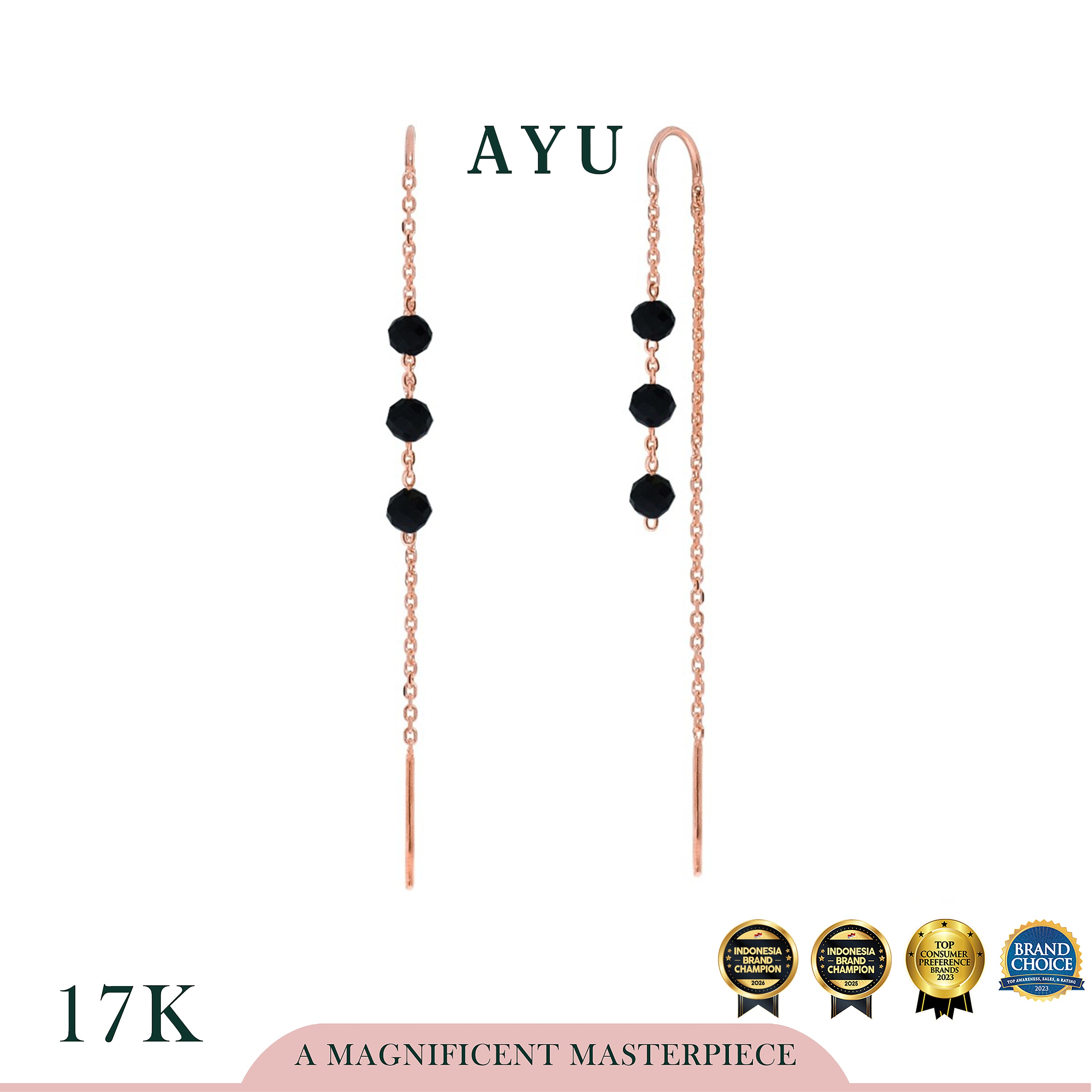 AYU Anting Emas -  3 Beads Thread Earrings 17K Rose Gold