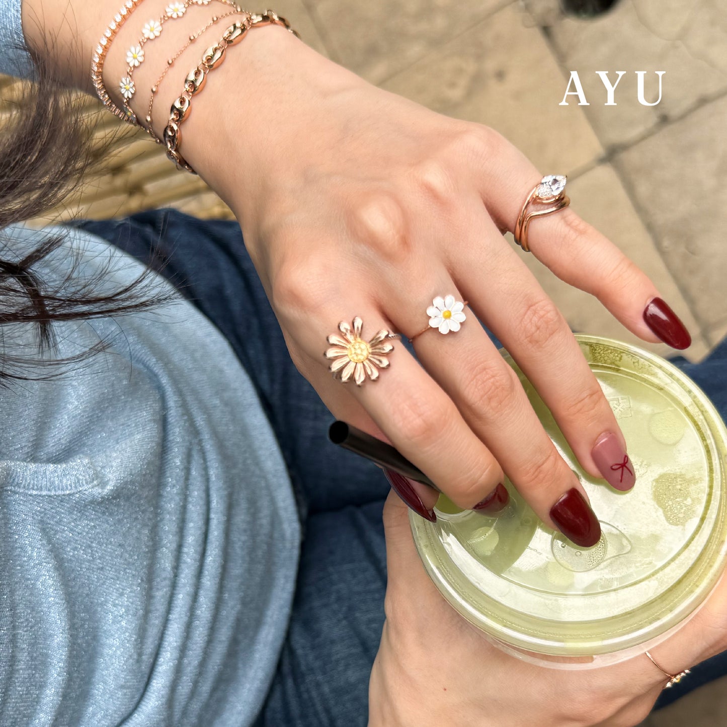 AYU Cincin Emas - Golden G Daisy Twist Ring 17k Rose Gold