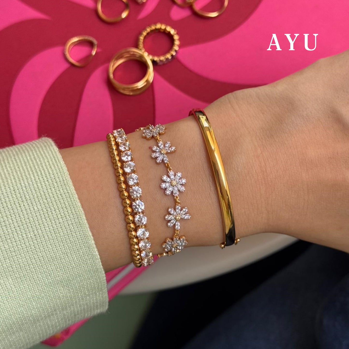 AYU Gelang Emas - G Daisy Eternity Bracelet 17k Rose Gold