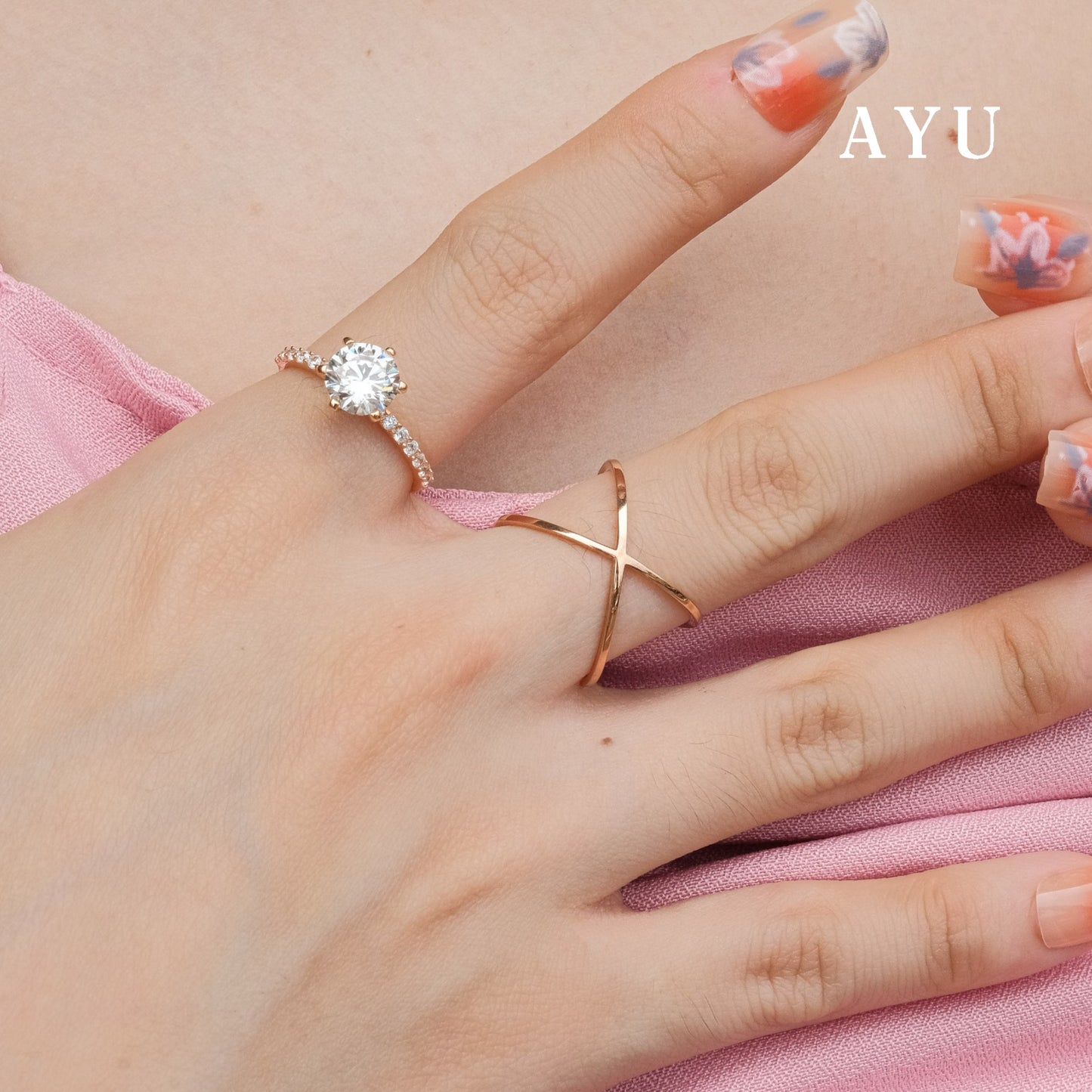 AYU Cincin Emas - Gold X Ring 17K Rose Gold