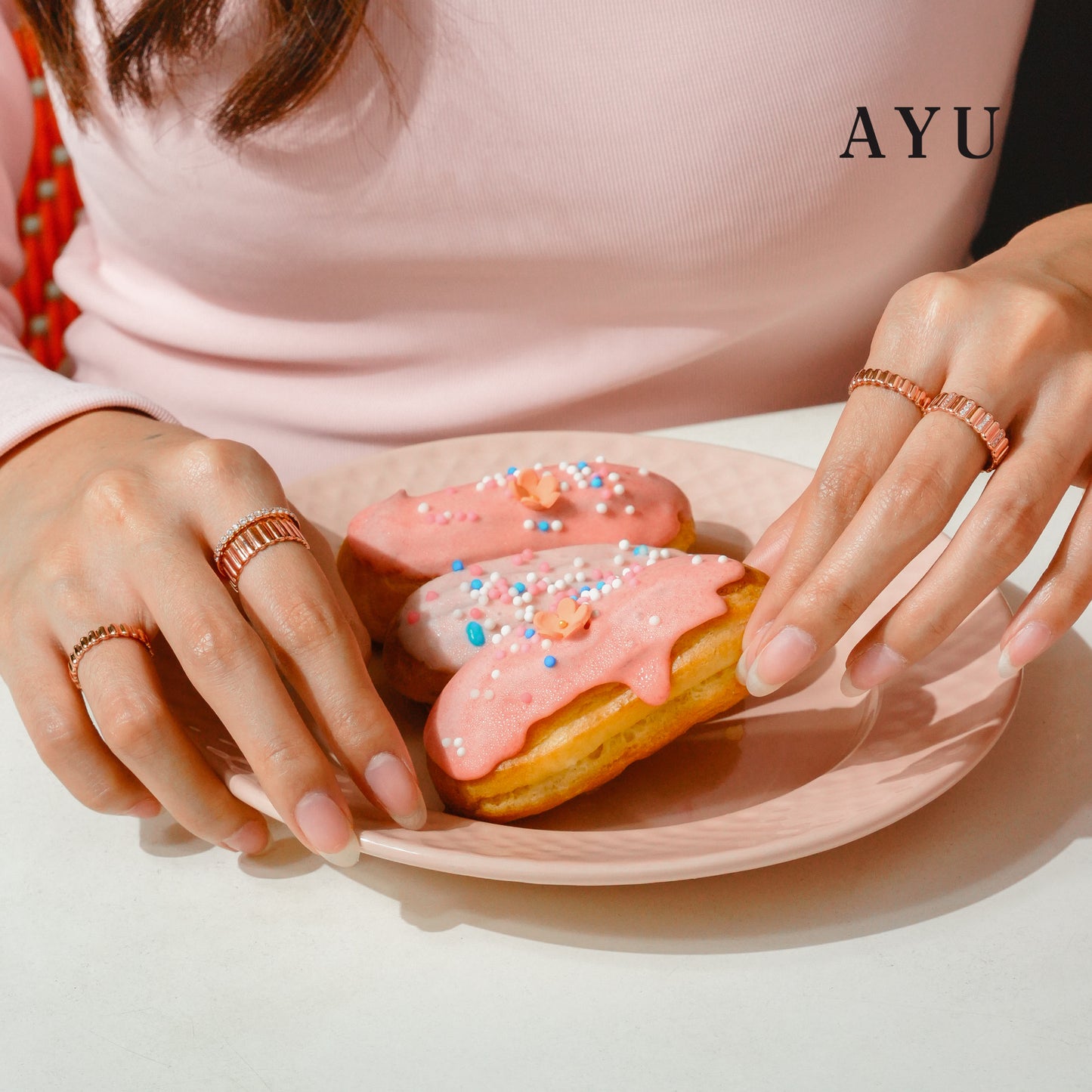 AYU Cincin Emas - Wide Gold Eclaire Stack 17K Rose Gold