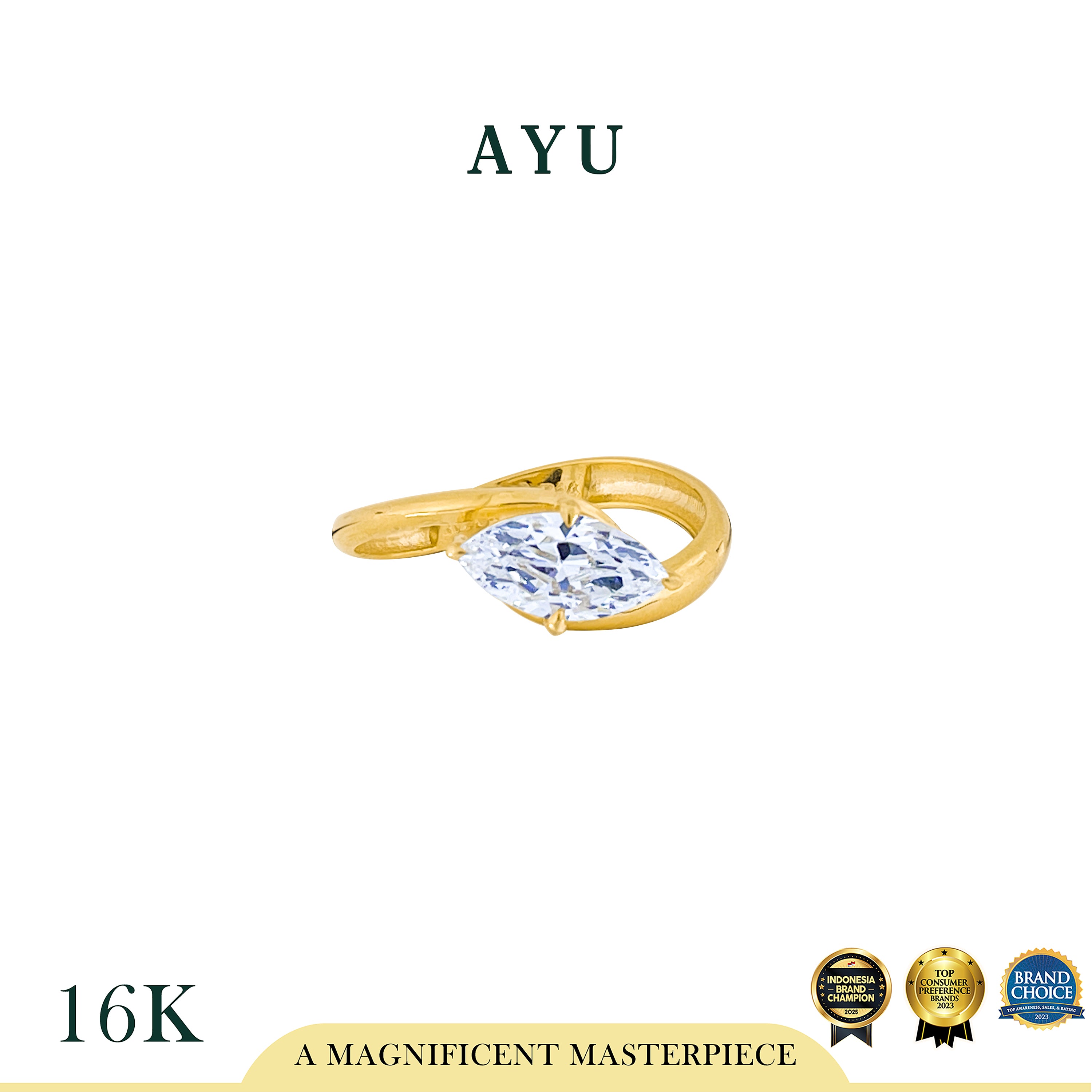 AYU Cincin Emas - Flowy Selly Ring 16k Yellow Gold