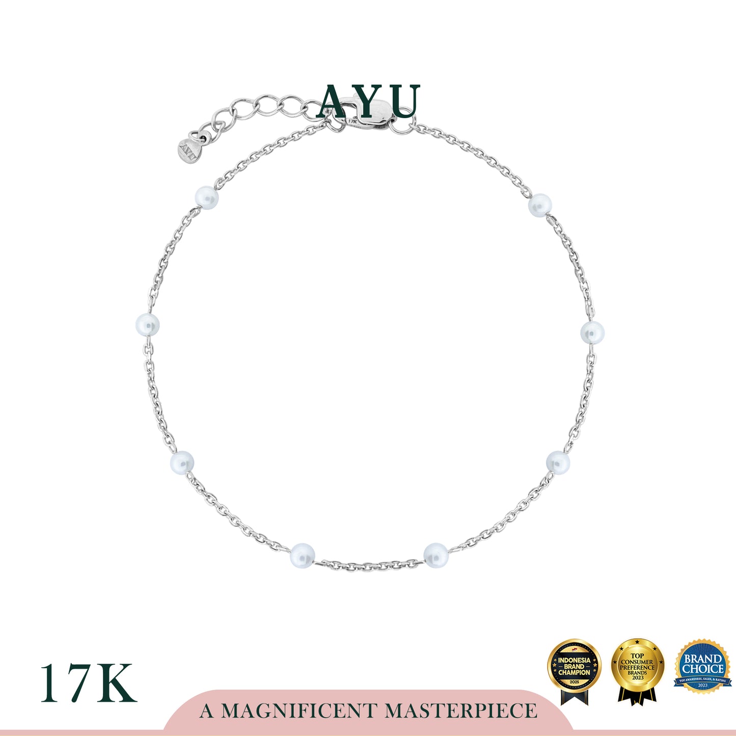 AYU Gelang Emas - Pearl Chain Bracelet 17k White Gold