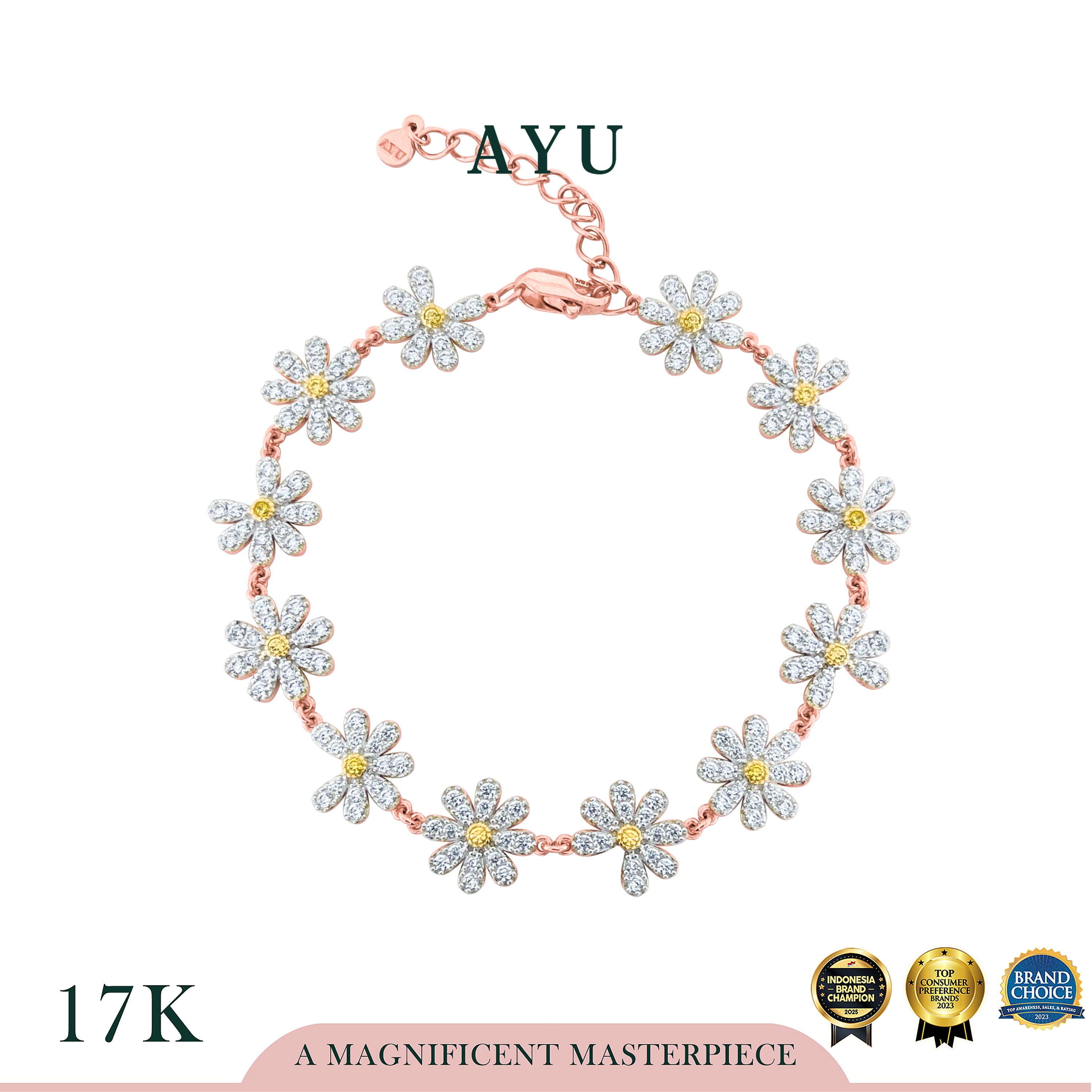 AYU Gelang Emas - G Daisy Eternity Bracelet 17k Rose Gold