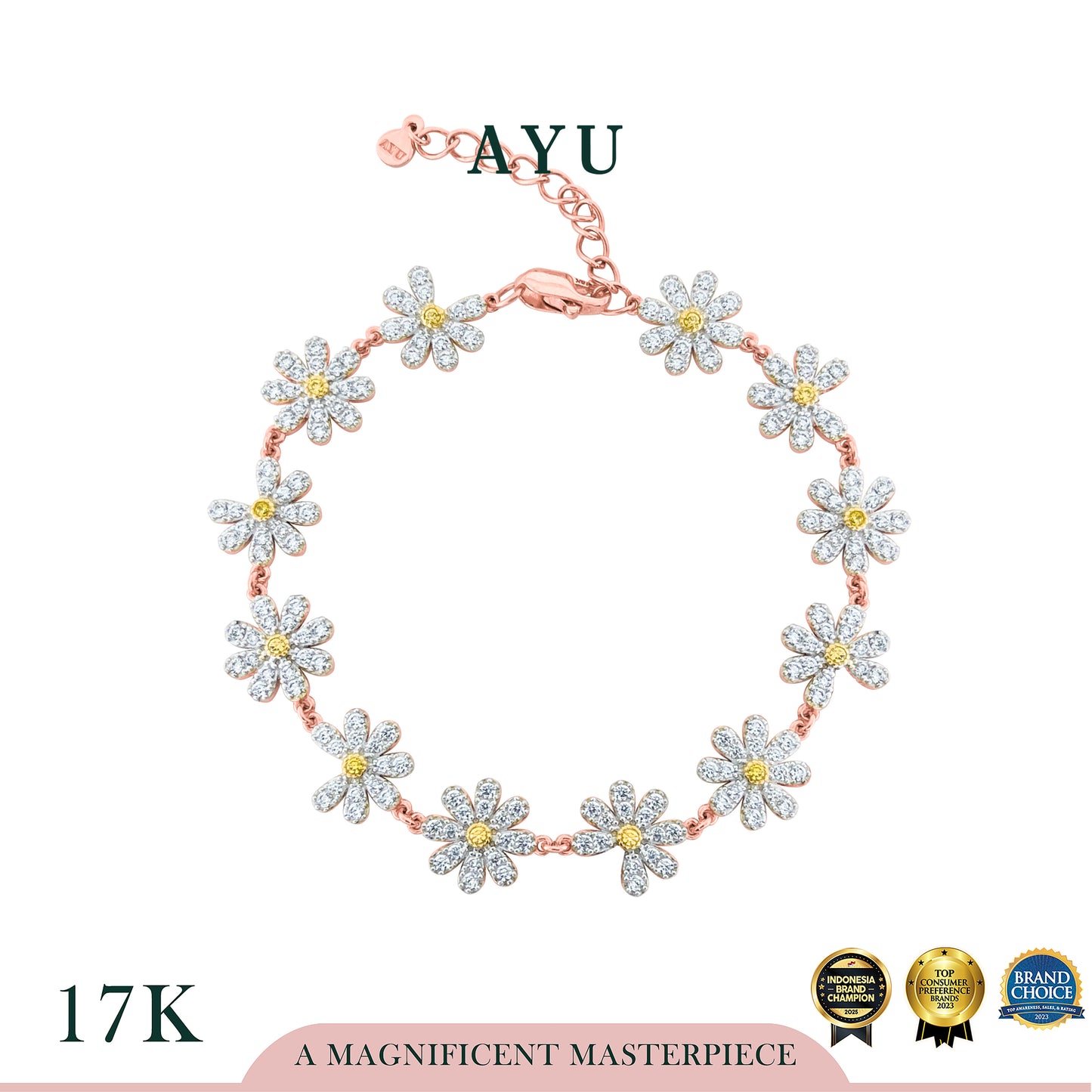 AYU Gelang Emas - G Daisy Eternity Bracelet 17k Rose Gold