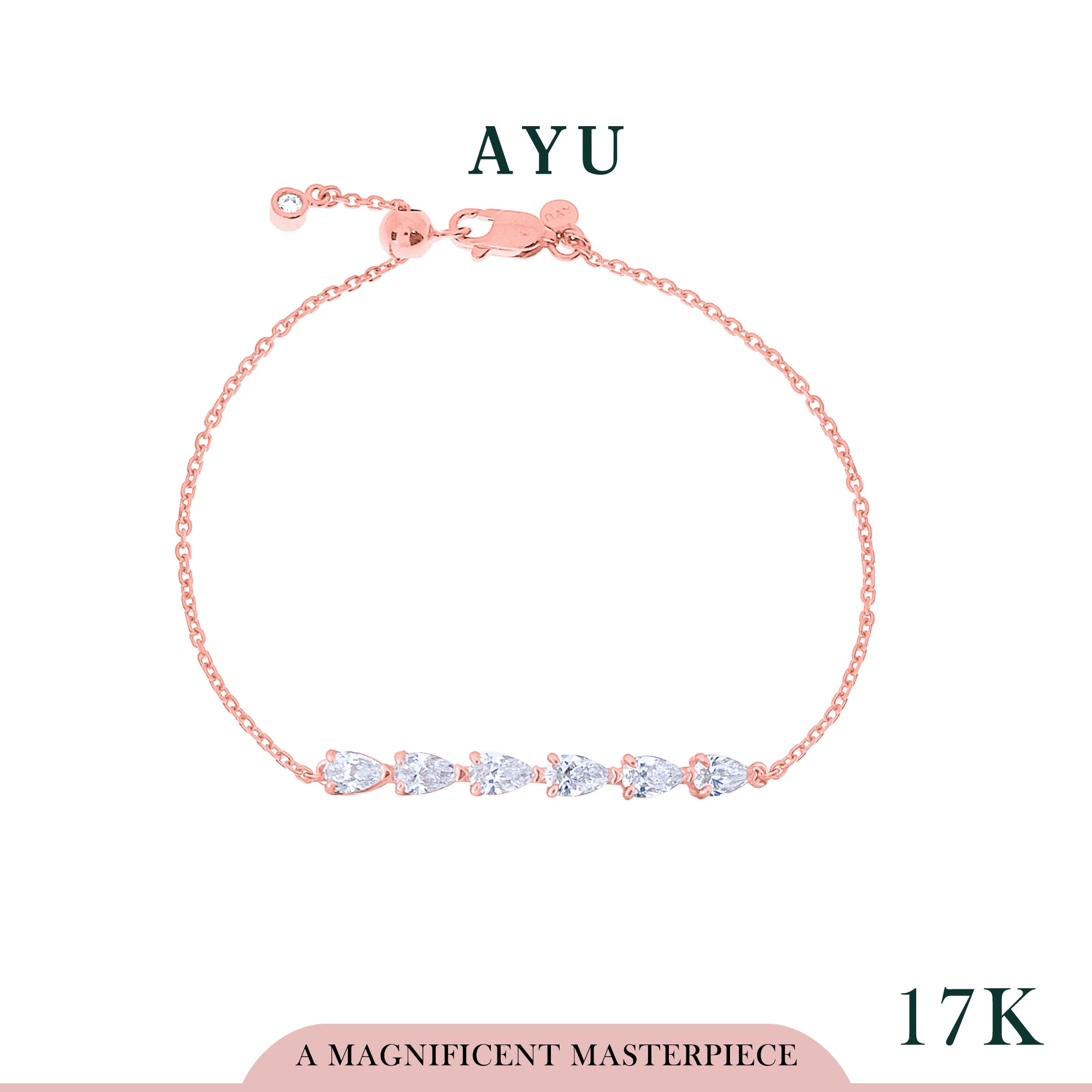 AYU Teardrop Bar Adjustable Chain Bracelet 17k Rose Gold