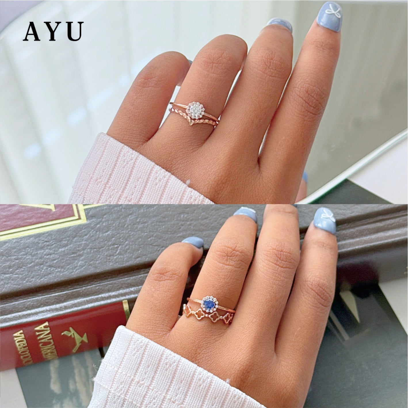 AYU Cincin Emas - Single Prong Halo Solitaire 17k Rose Gold