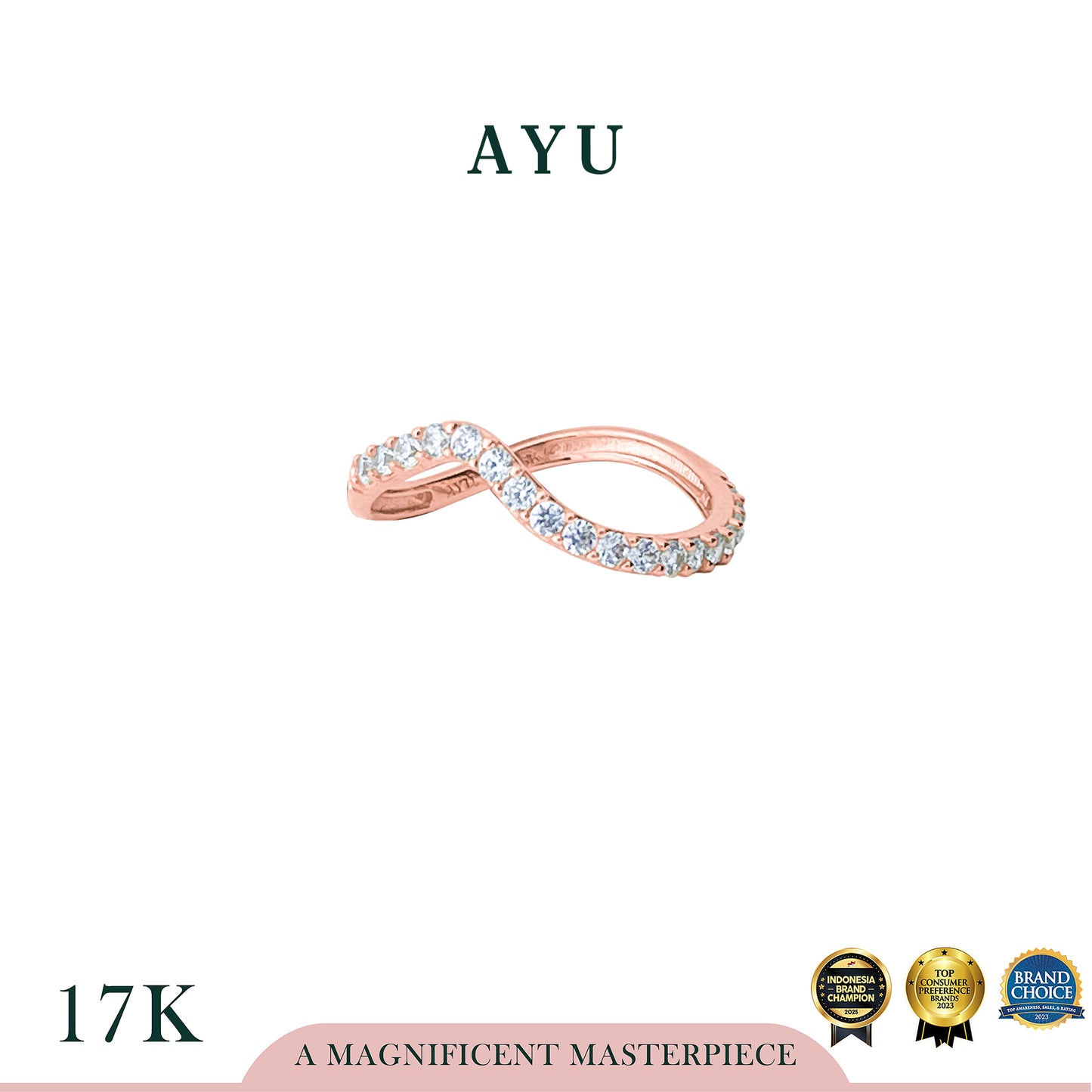 AYU Cincin Emas - Pave Flowy Ring 17k Rose Gold