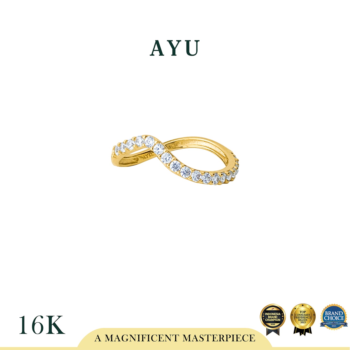 AYU Cincin Emas - Pave Flowy Ring 16k Yellow Gold