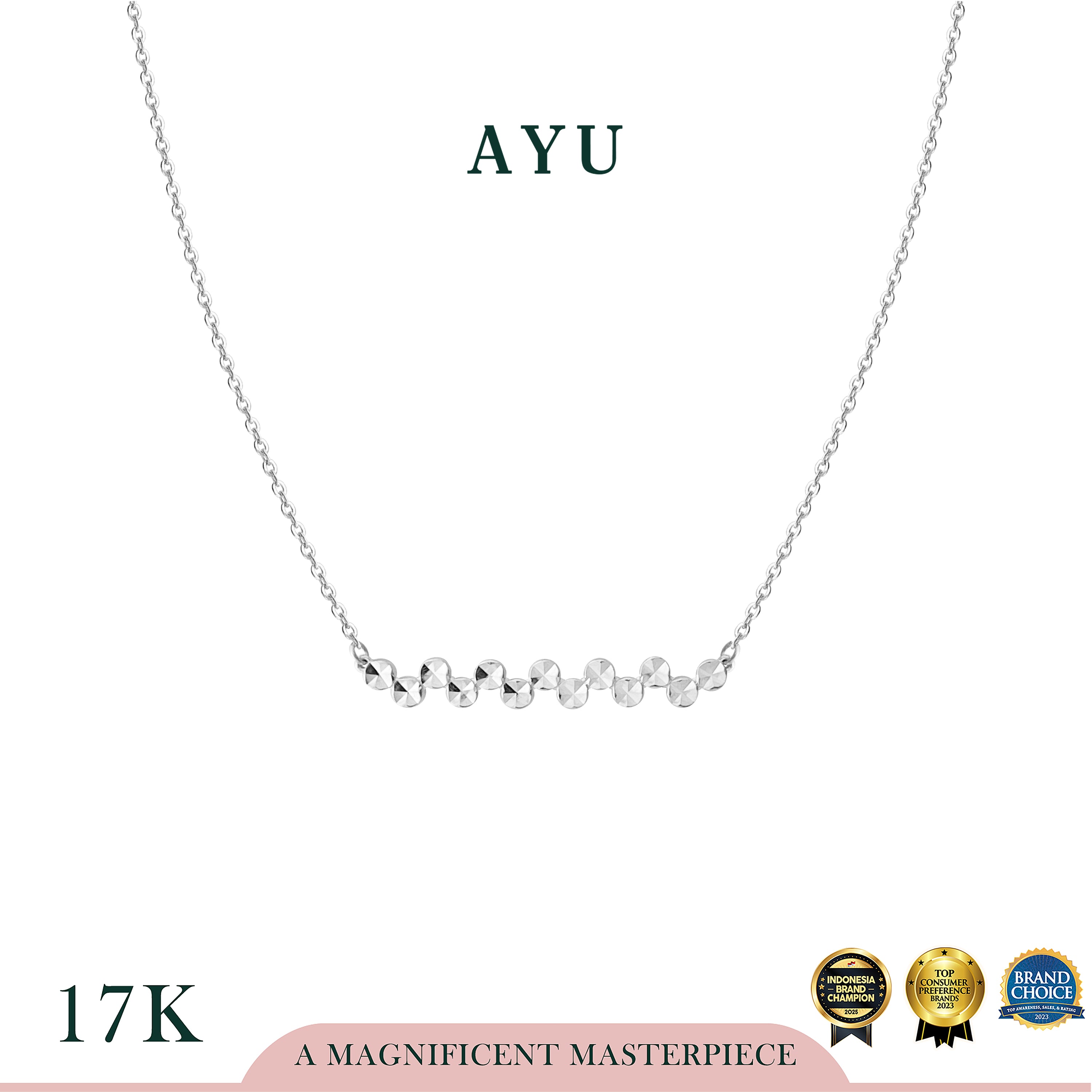 AYU Kalung Emas - Wavy Round Bling Chain Necklace 17k White Gold