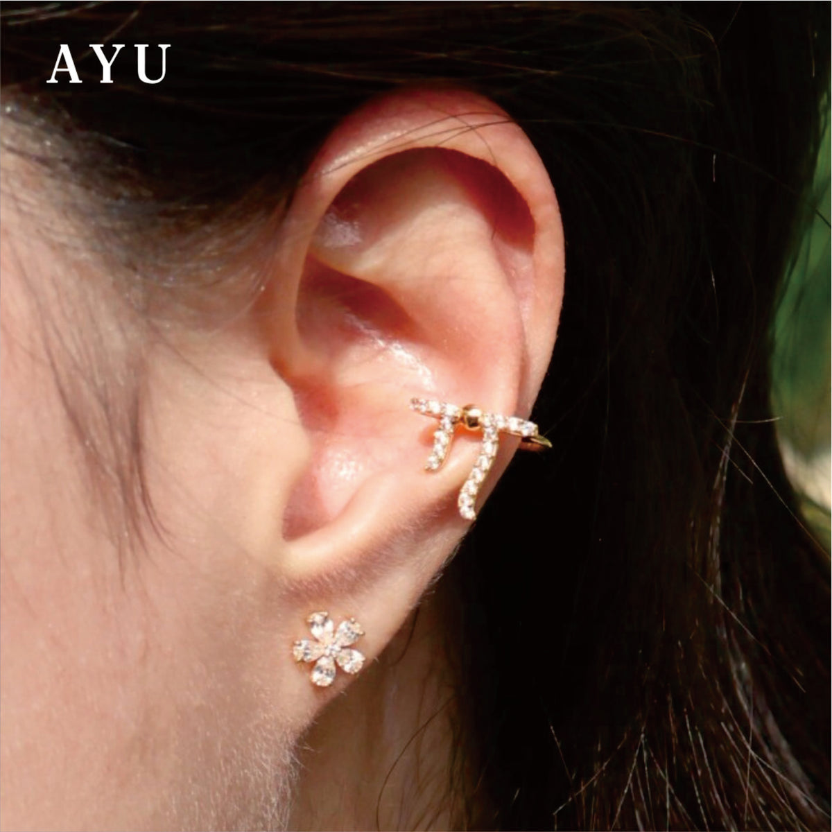 AYU Anting Emas - Pave Ribbon Earcuff 17k Rose Gold