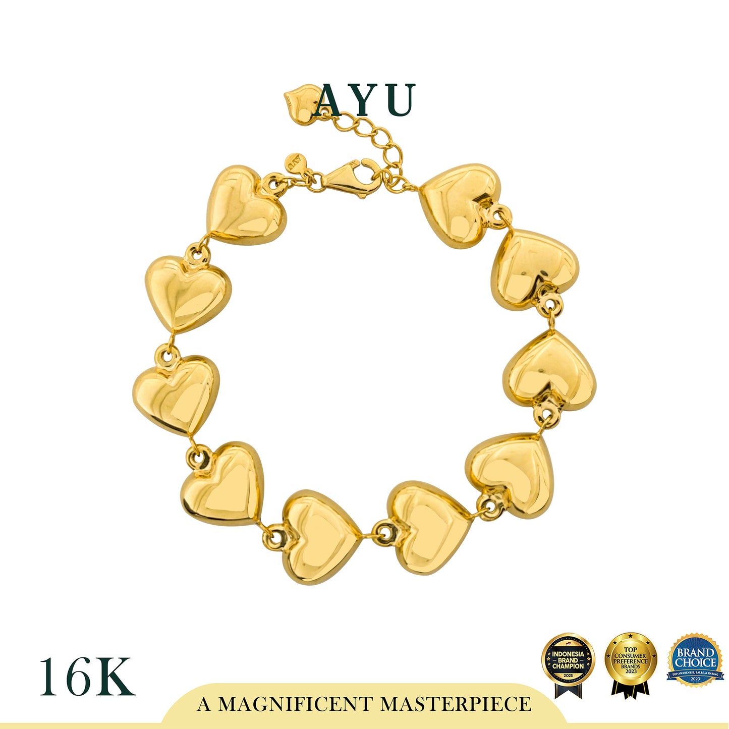 AYU Gelang Emas - Fluffy Fluffy Heart Eternity Chain Bracelet 16k Yellow gold