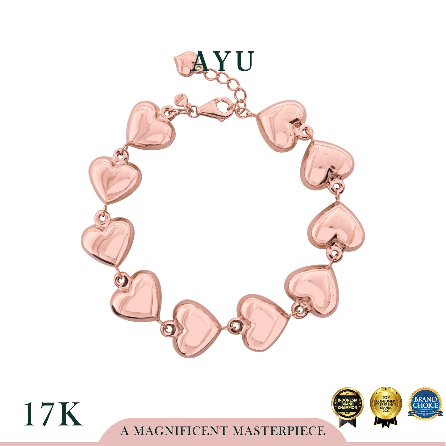 AYU Gelang Emas - Fluffy Fluffy Heart Eternity Chain Bracelet 17k Rose Gold
