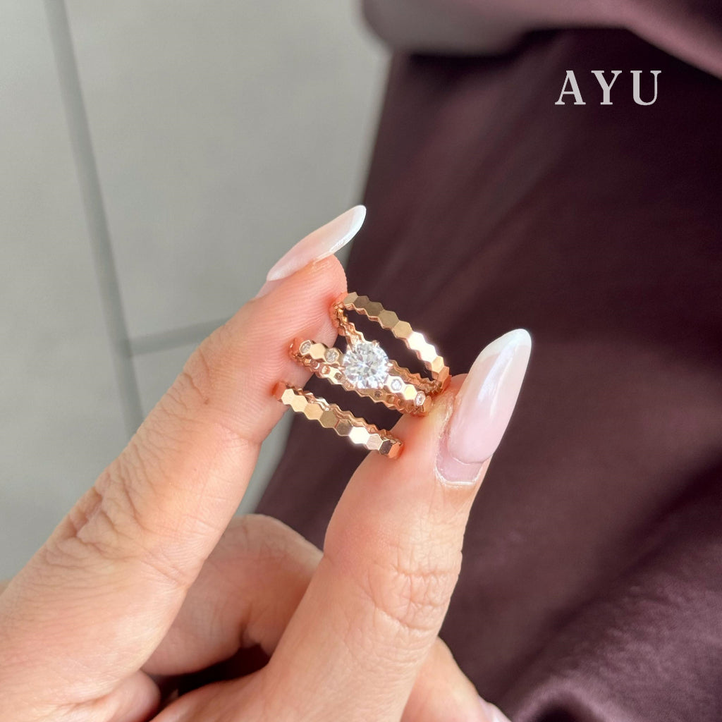 AYU Cincin Emas - Gold Honey Bee Mine Stack 16K Yellow Gold