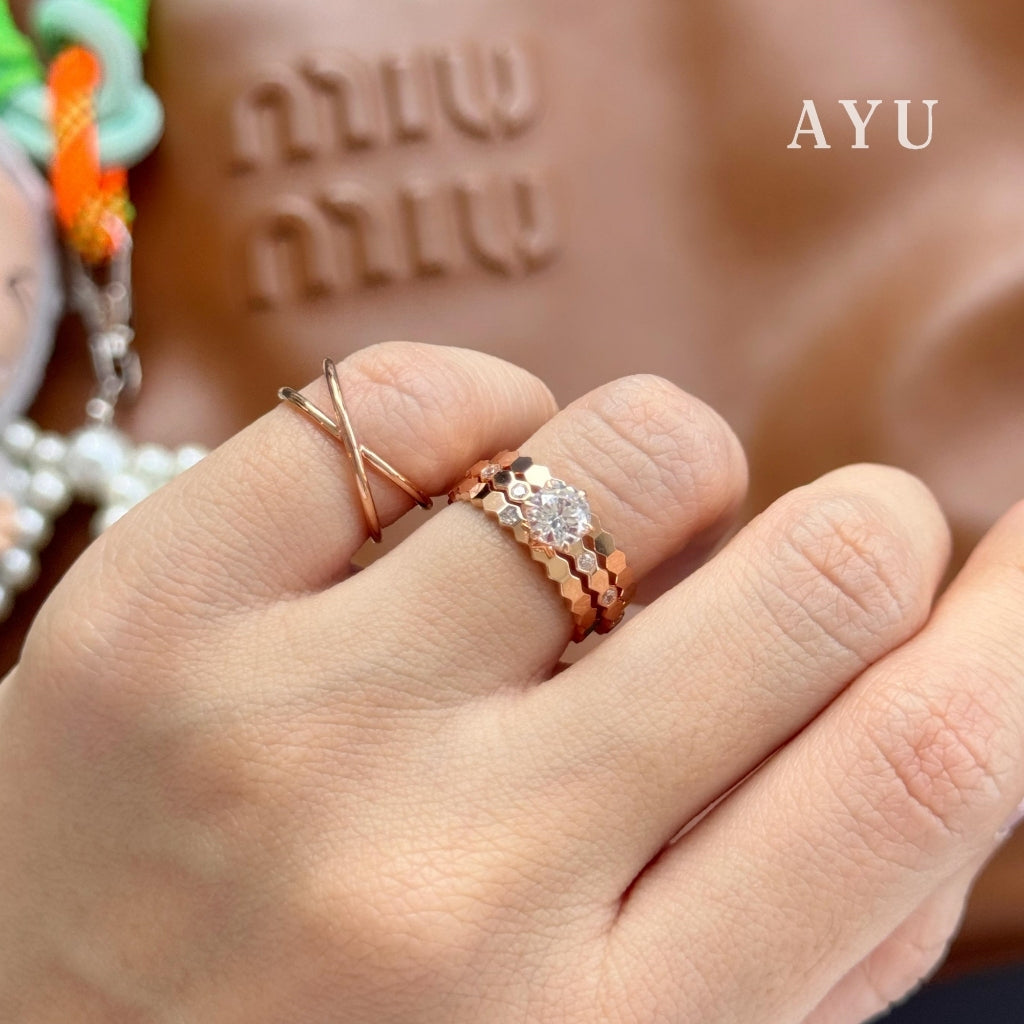 AYU Cincin Emas - Gold Honey Bee Mine Stack 16K Yellow Gold