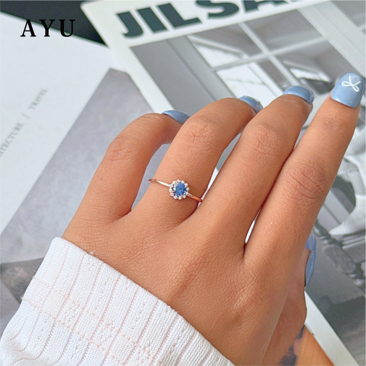 AYU Cincin Emas - Single Prong Halo Solitaire 17k Rose Gold