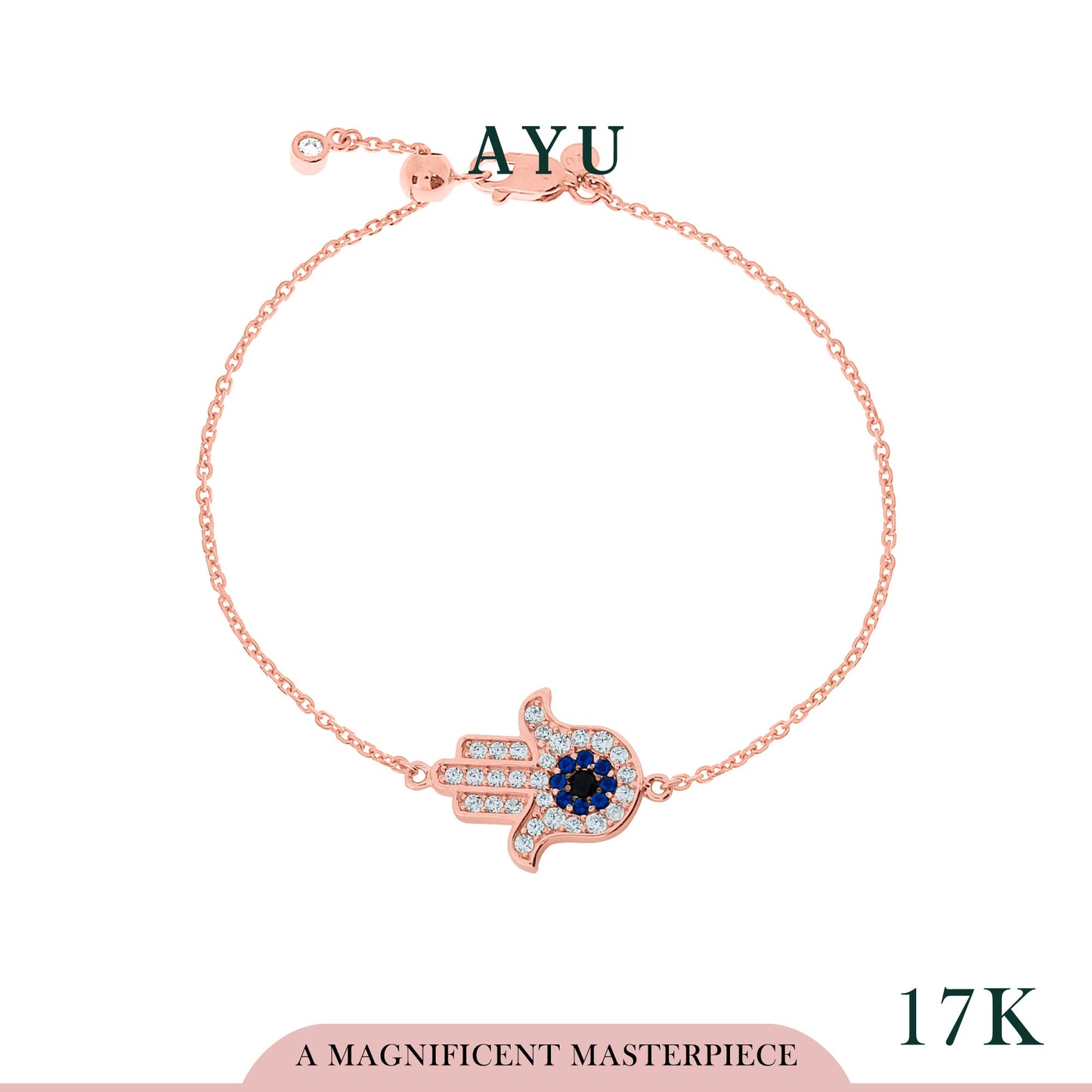 AYU Gelang Emas - Hamsa Adjustable Chain Bracelet 17k Rose Gold