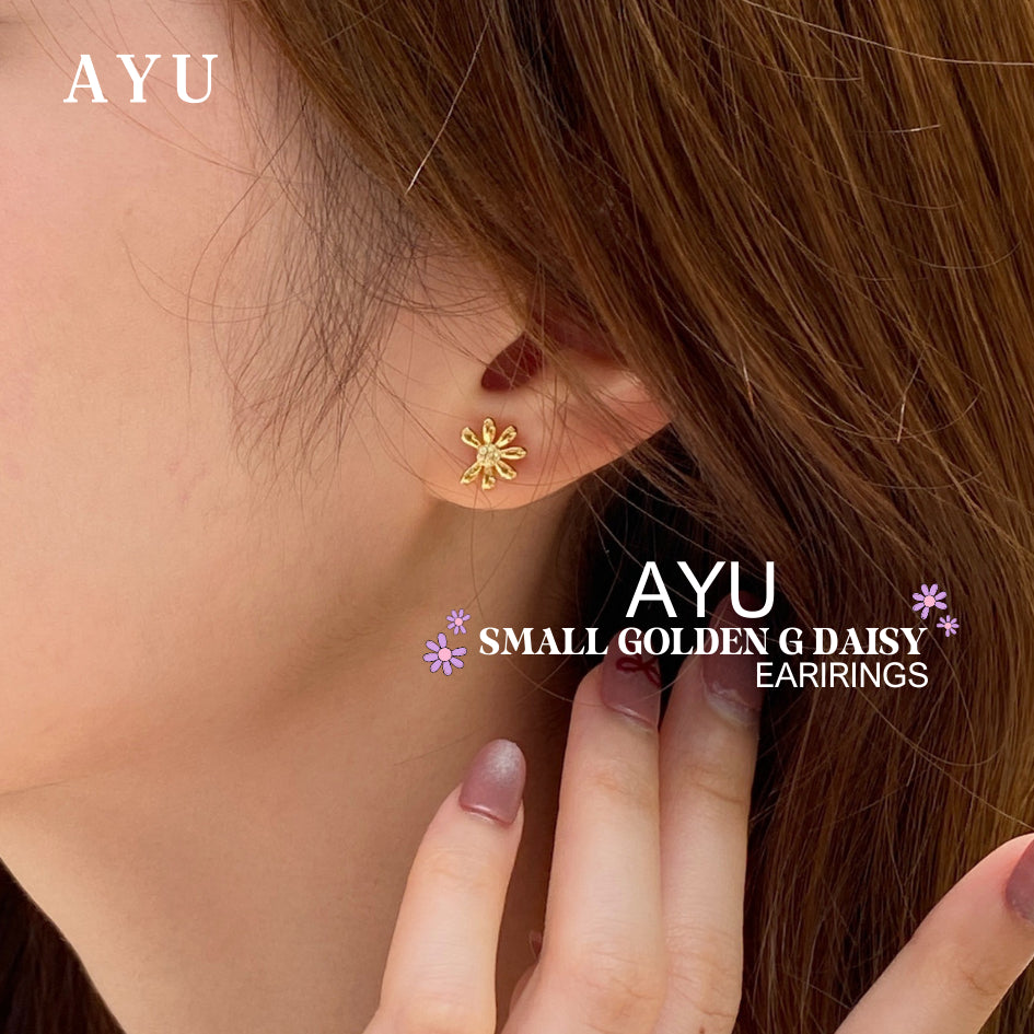 AYU Anting Emas - Small Golden G Daisy Studs 17k White Gold