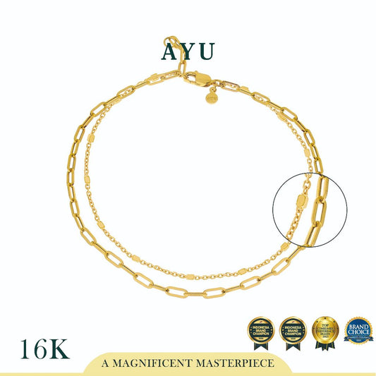 AYU Double Layer Paper Clip And Bling Beads Bracelet 16K Yellow Gold