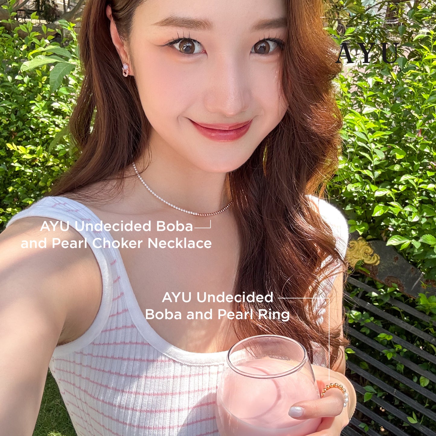 AYU Kalung Emas - Undecided Boba And Pearl Choker Necklace 17k Rose Gold