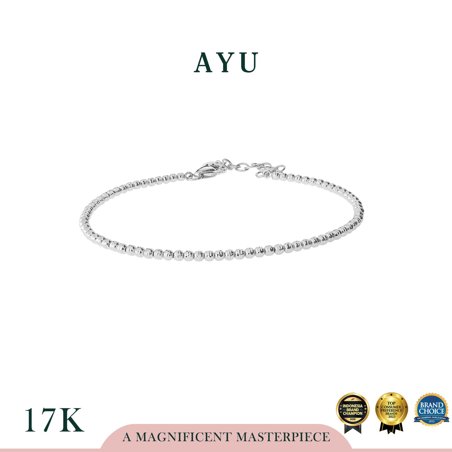 AYU Gelang Emas - Mini Bling Boba Bangle 17k White Gold